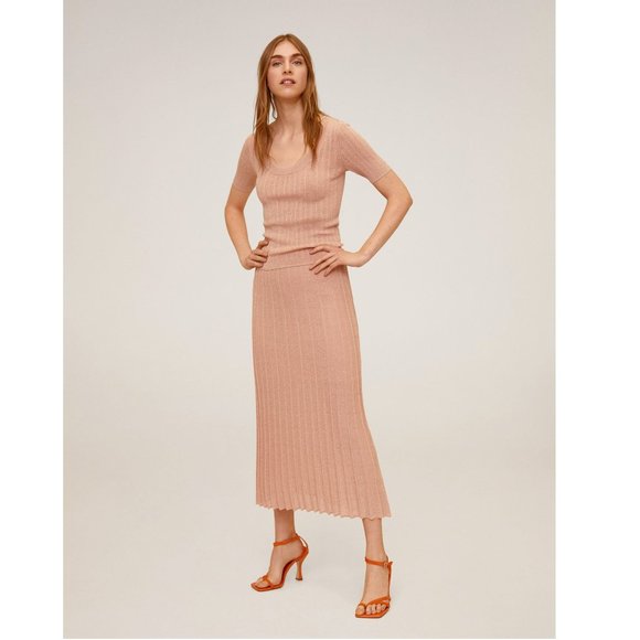 NWT Mango Pleated Midi Skirt in Pastel Pink 67056303 Diana - Picture 3 of 11